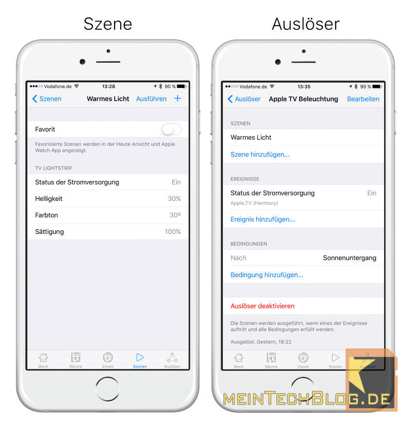 Szene und Auslöser in der App "Home"