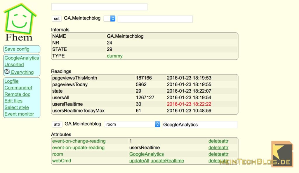 Google Analytics in FHEM Dummy GA.Meintechblog dargestellt