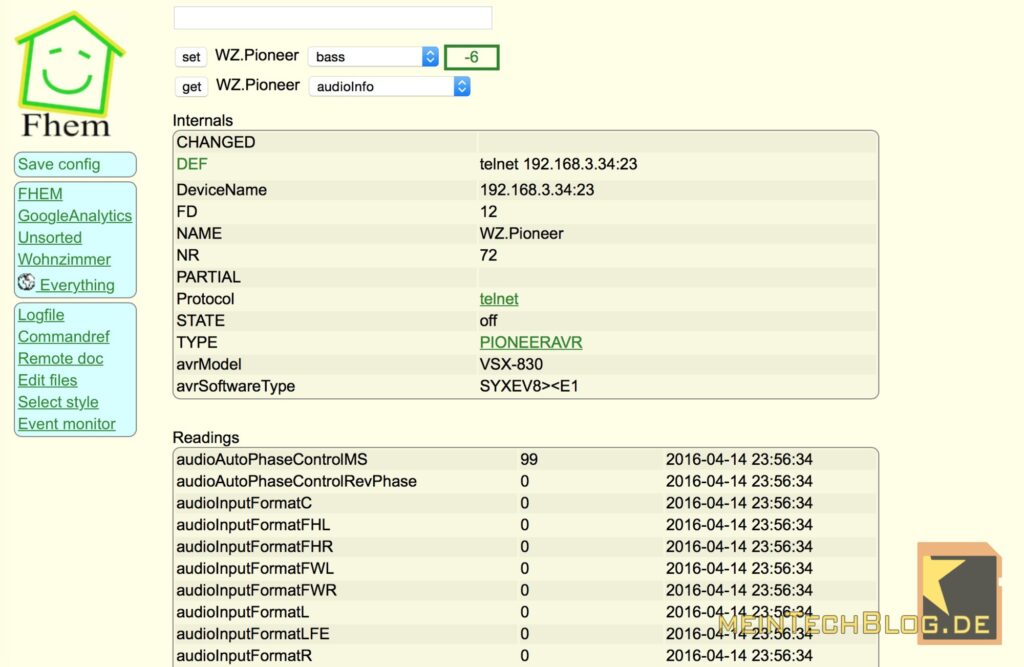 FHEM AVR-Receiver Pioneer Readings